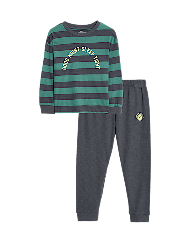 Pure Cotton Slogan Striped Pyjamas (12 Mths-8 Yrs)