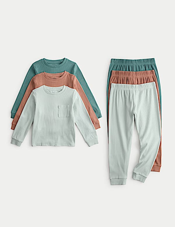 Lot de 3 ensembles pyjamas en coton côtelé extensible - LU