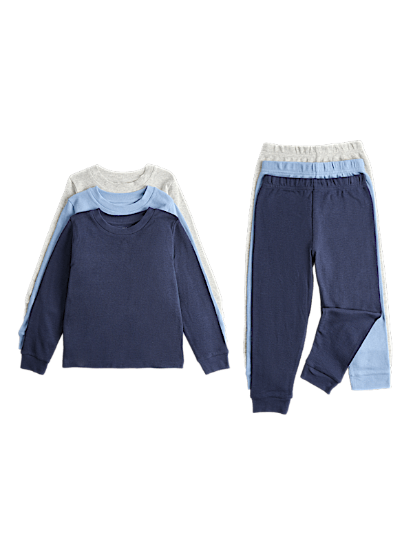 Kids' 3 Pack Pure Cotton Waffle Pyjama Sets (1-8 Yrs)