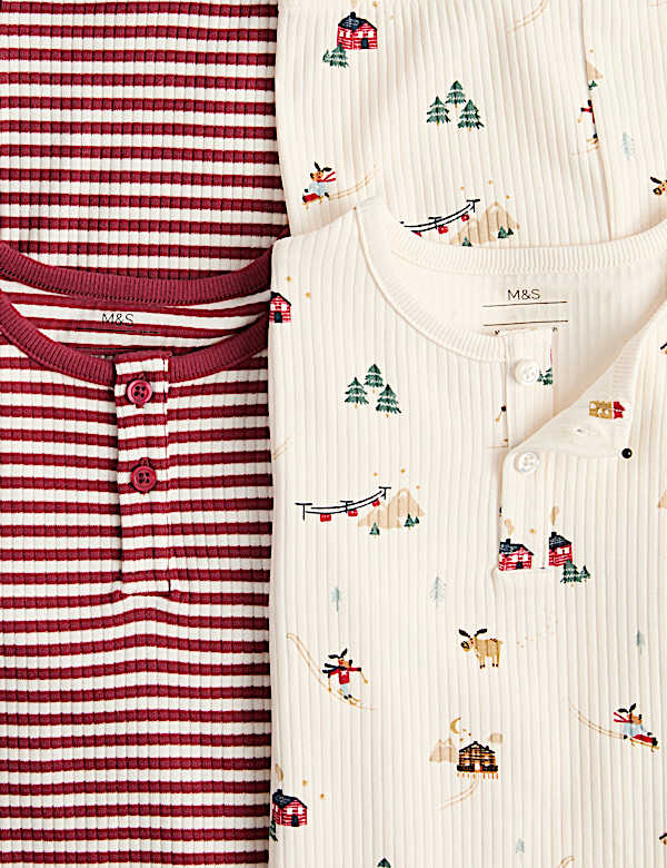 2 Pack Cotton Ski Stripe Pyjama Sets (1-8 Yrs)