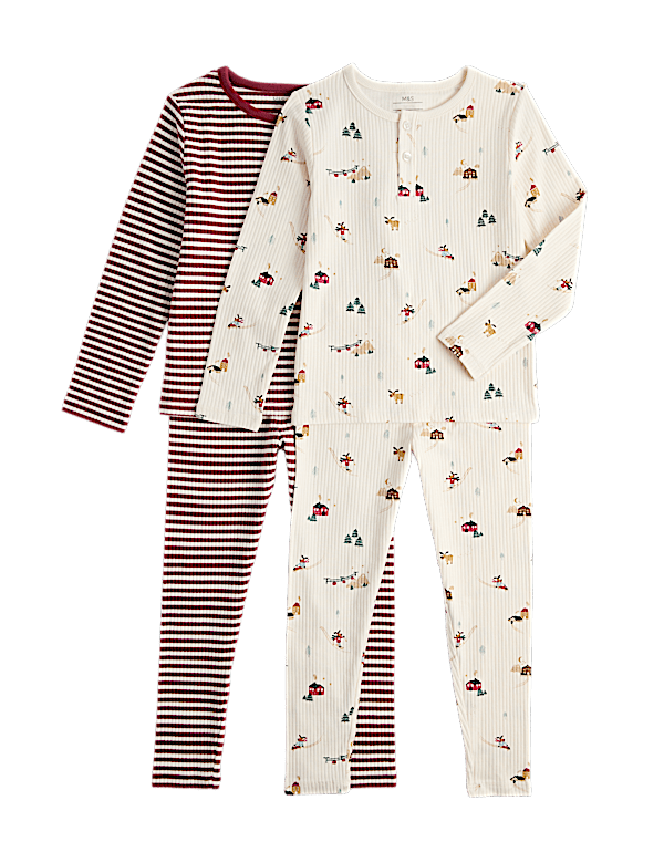 2 Pack Cotton Ski Stripe Pyjama Sets (1-8 Yrs)