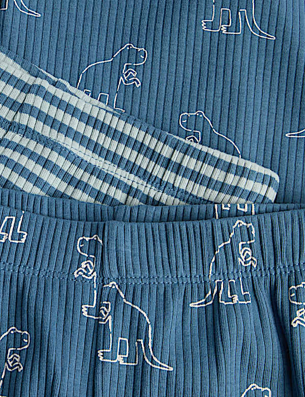 Lot de 2 ensembles pyjamas gaufr&eacute;s &agrave; rayures motif dinosaure (du 1 au 8 ans) - CA