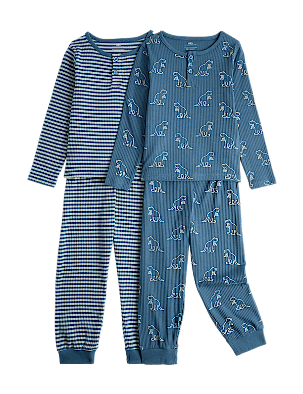 2 Pack Dino Stripe Ribbed Pyjama Sets (1-8 Yrs)