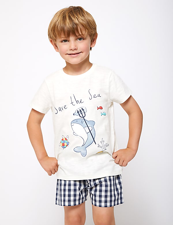 2 Pack Cotton Shark Short Pyjama Sets (1-7 Yrs)