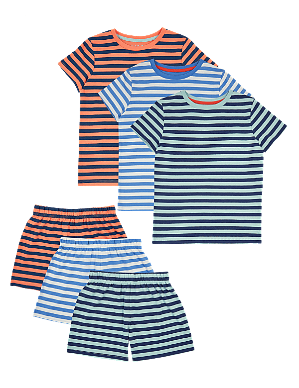 3 Pack Cotton Striped Short Pyjama Sets (1-7 Yrs)