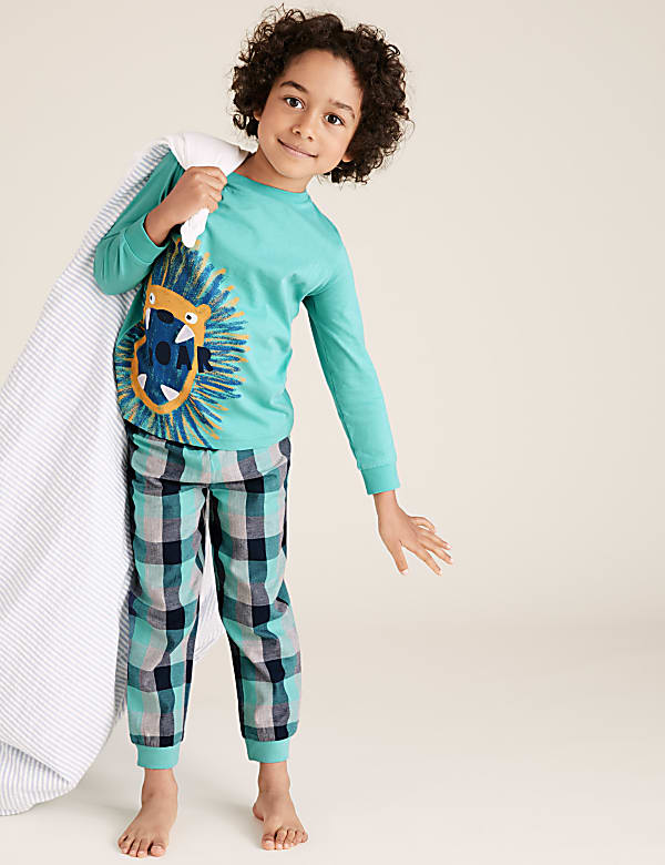 2pk Cotton Animal Slogan Pyjama Sets (1-7 Yrs)