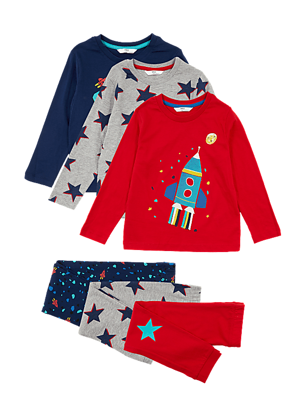 3 Pack Applique Rocket Pyjama Sets (1-7 Yrs)