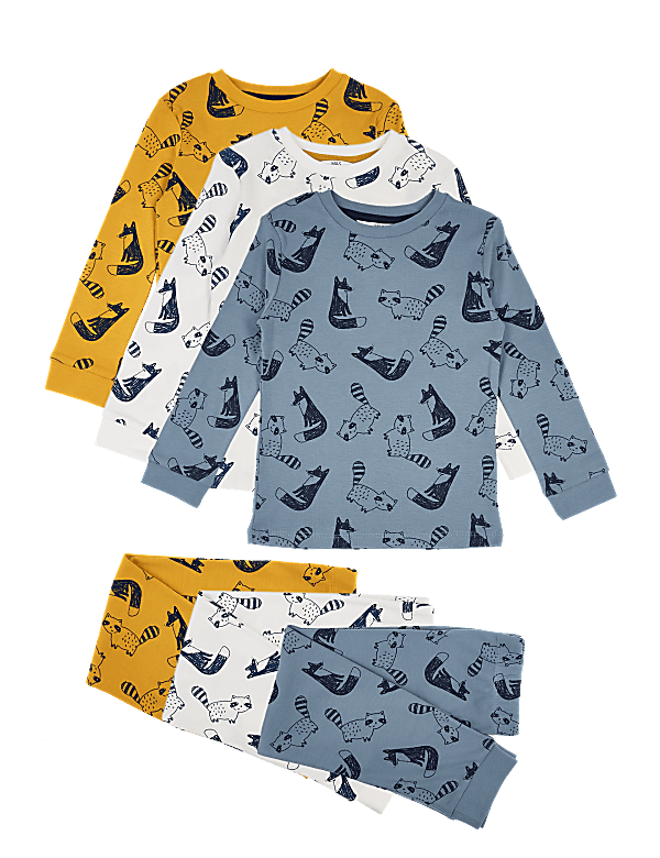 3 Pack Cotton Fox & Racoon Pyjama Sets (1-7 Yrs)