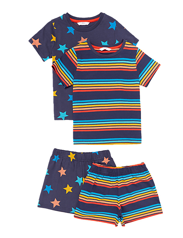 2pk Pure Cotton Rainbow Short Pyjama Sets