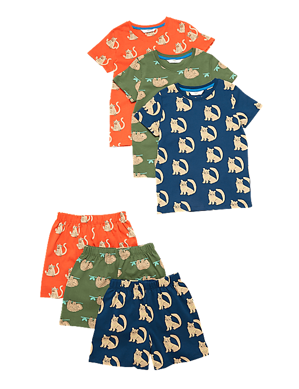 3pk Pure Cotton Animal Short Pyjama Set