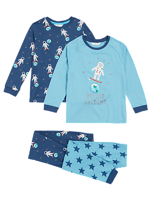 2pk Pure Cotton Astronaut Pyjama Sets (1-7 Yrs)