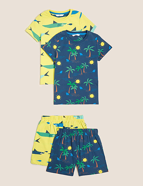 2pk Pure Cotton Shark Short Pyjama Sets (12 Mnths - 7 Yrs)