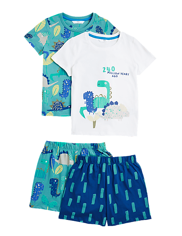 2pk Pure Cotton Dinosaur Short Pyjama Sets (1-7 Yrs)