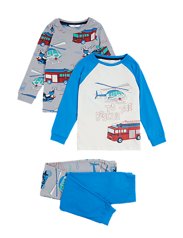 2 Pack Pure Cotton Transport Pyjama Sets (1-7 Yrs)