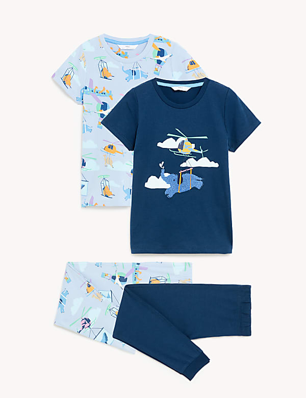 2pk Pure Cotton Transport Pyjama Sets (1-8 Yrs) - GR