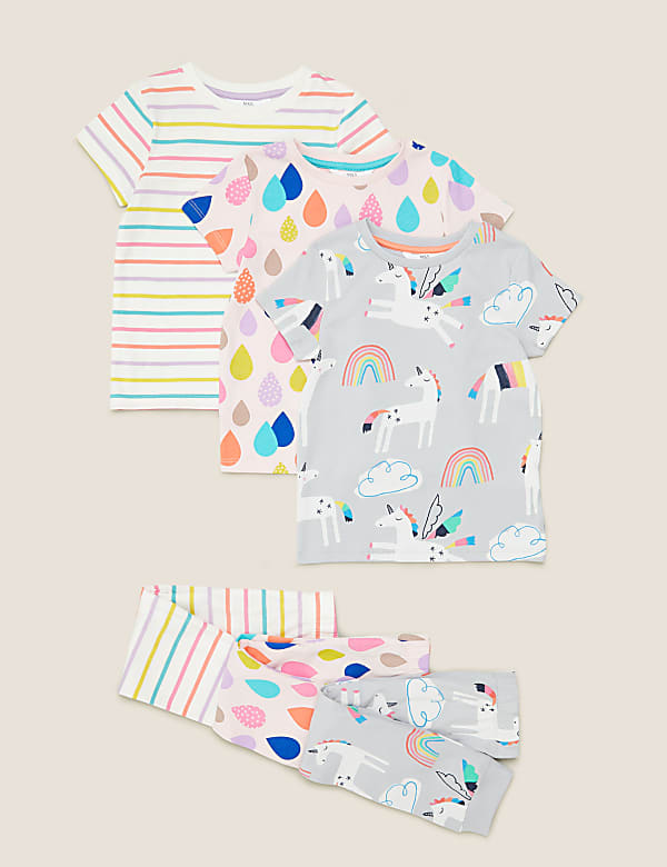 3pk Pure Cotton Unicorn Pyjama Sets (1-7 Yrs) - AL