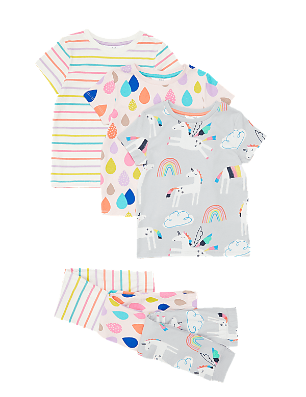 3pk Cotton Unicorn Pyjama Sets
