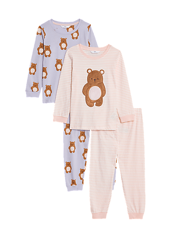 Pack of 2 Pure Cotton Ribbed Pajama Set