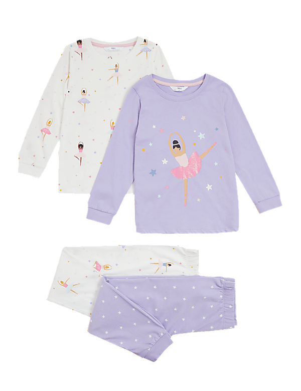 2pk Pure Cotton Ballerina Pyjama Sets (1-7 Yrs)