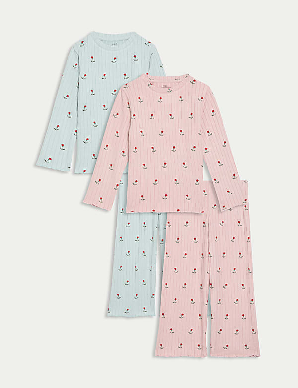 2pk Cosy Rib Ditsy Floral Pyjama Sets (1-8 Yrs)