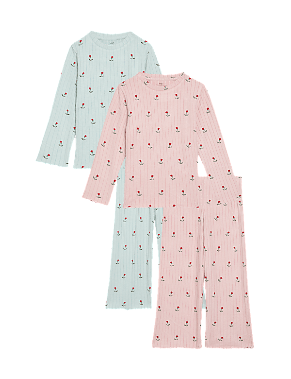 2pk Cosy Rib Ditsy Floral Pyjama Sets (1-8 Yrs)