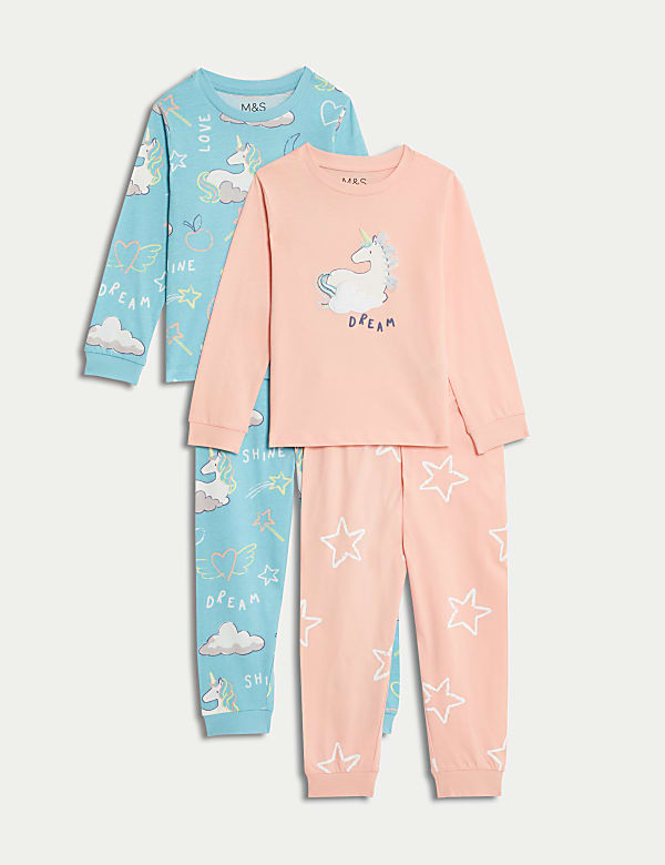 2pk Pure Cotton Unicorn Pyjama Sets 1 8 Yrs PINK MIX Pyjamas M S HK