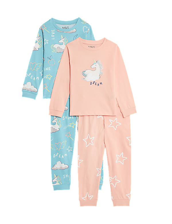 2pk Pure Cotton Unicorn Pyjama Sets (1-8 Yrs)