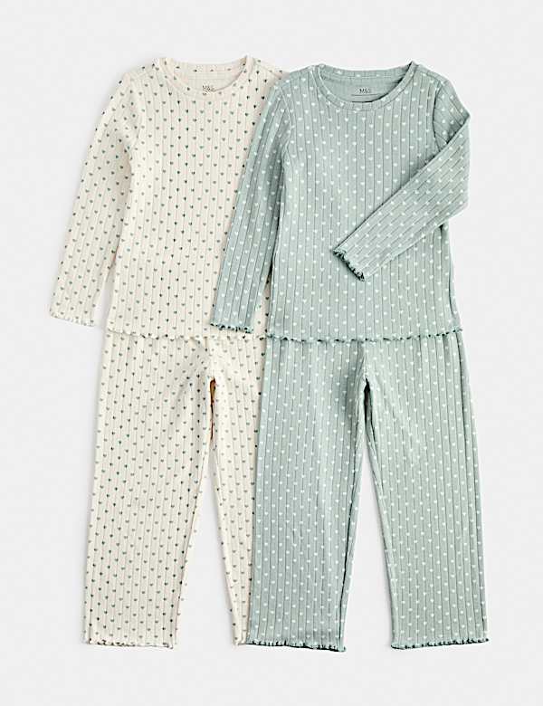 Heart Print Ribbed Long Sleeve Pyjama Set