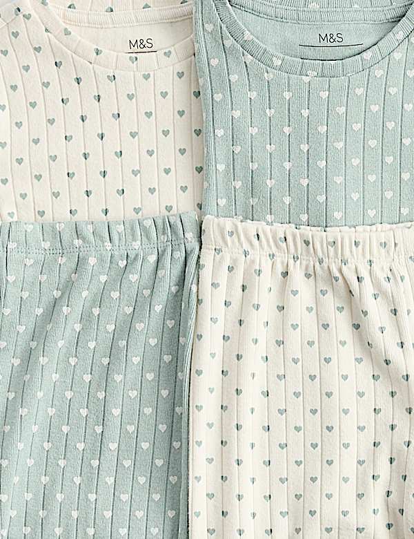 Heart Print Ribbed Long Sleeve Pyjama Set