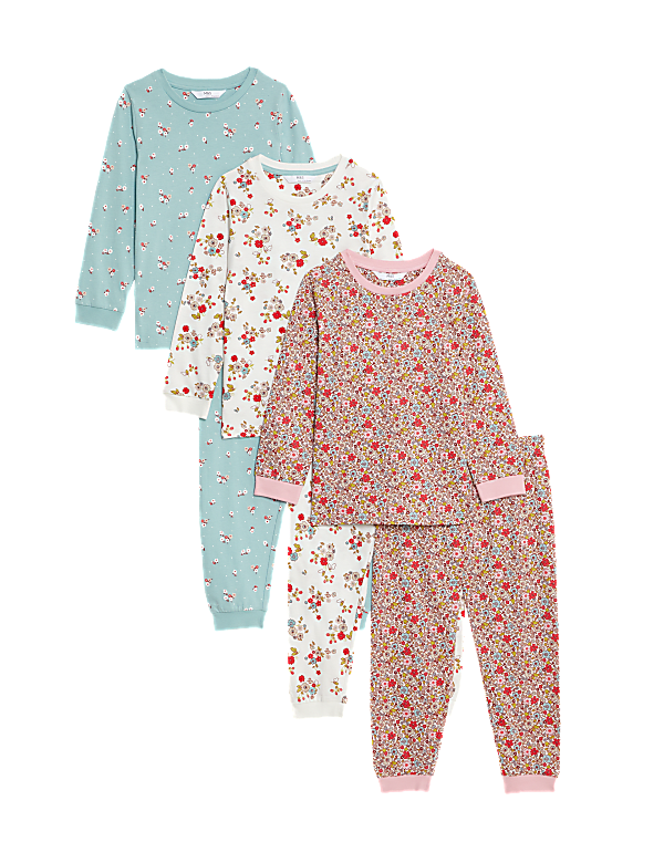 3pk Pure Cotton Floral Pyjama Sets (1-8 Yrs)