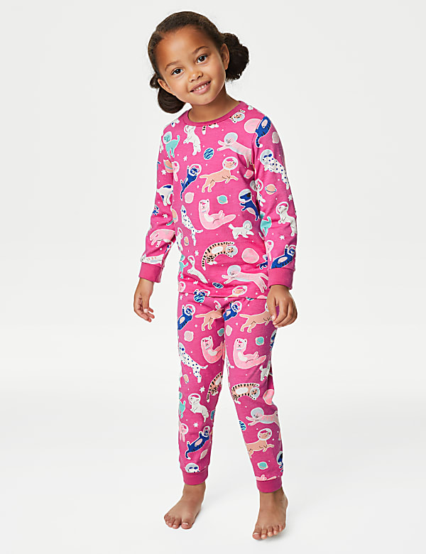 Buy Pure Cotton Glow In The Dark Cat Pyjamas 1 8 Yrs at Marks Spencer