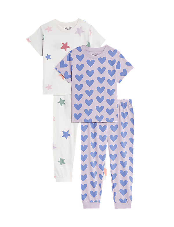 2pk Pure Cotton Heart and Star Pyjamas (1-8 Yrs)