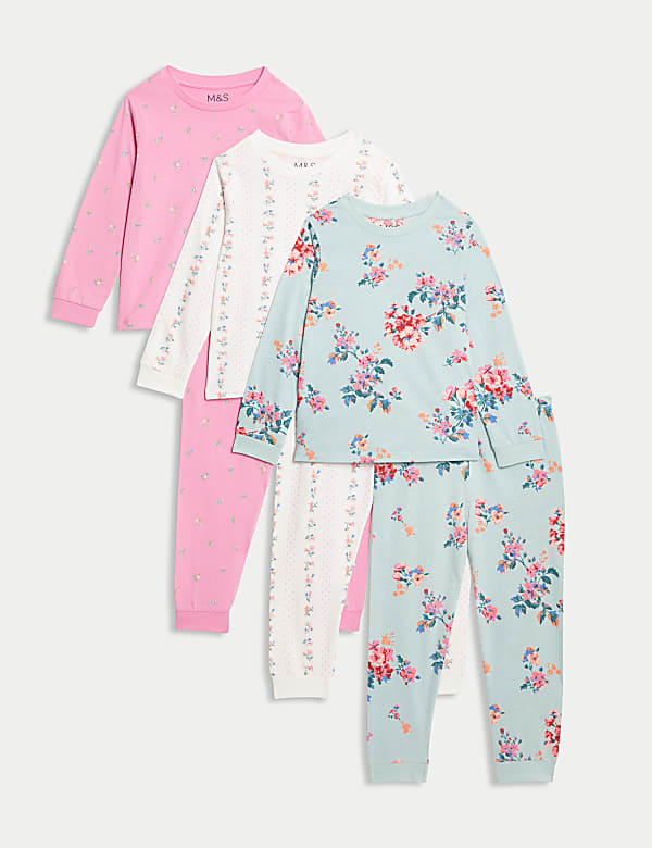 3pk Pure Cotton Floral Pyjama Sets (1-8 Yrs) - DE