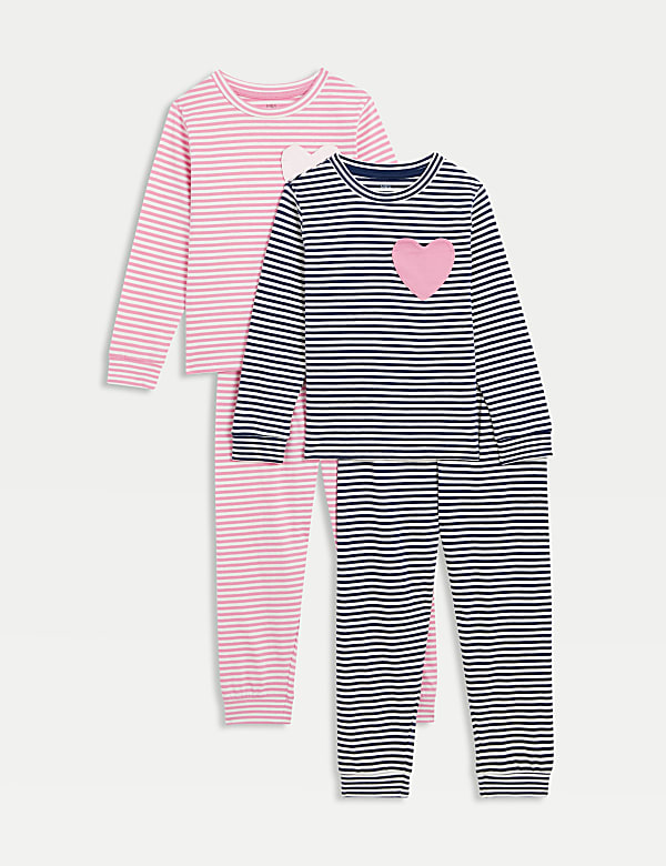 2pk Pure Cotton Striped Heart Pyjama Sets (1-8 Yrs)