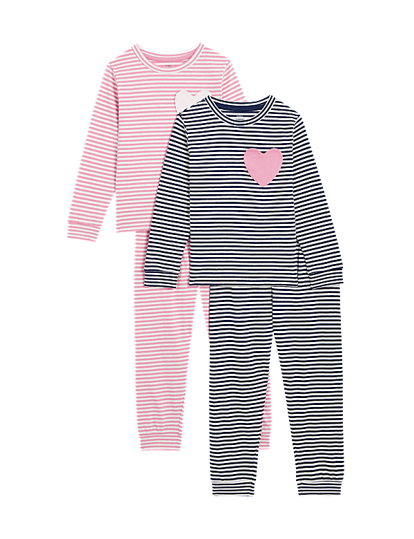 2pk Pure Cotton Striped Heart Pyjama Sets (1-8 Yrs)