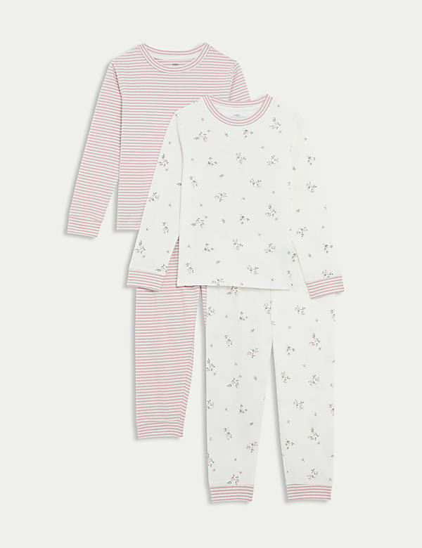 2pk Pure Cotton Floral Striped Pyjama Sets (1-8 Yrs) - MY