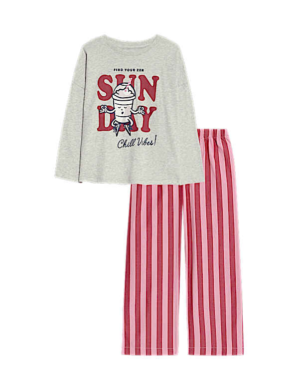 Pure Cotton Graphic Striped Pyjamas (1-8 Yrs)