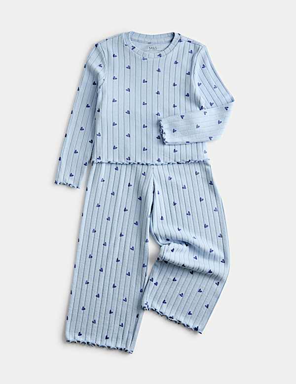 Patterned Heart Ribbed Cosy Pyjamas (1-16 Yrs)
