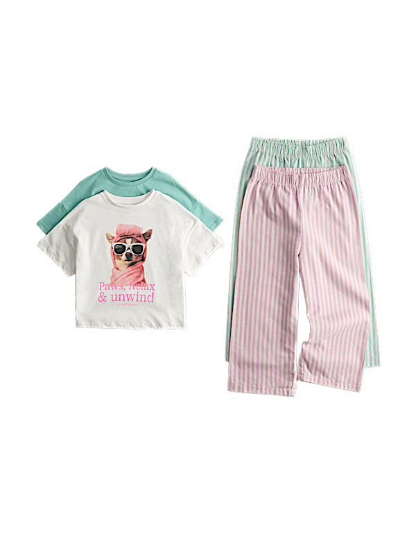 2 Pack Pure Cotton Dog Graphic Pyjama Sets (1-8 Yrs)