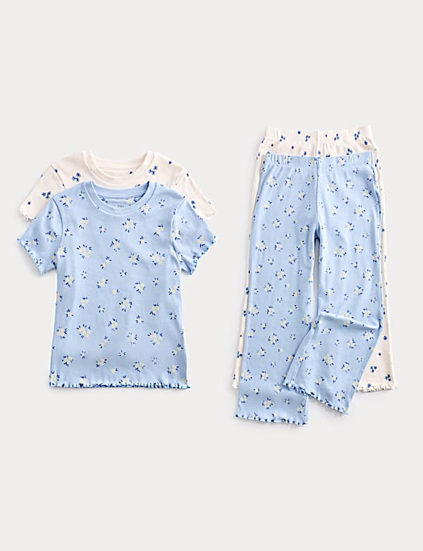 2 Pack Floral Ribbed Pyjamas (1-16 Yrs)
