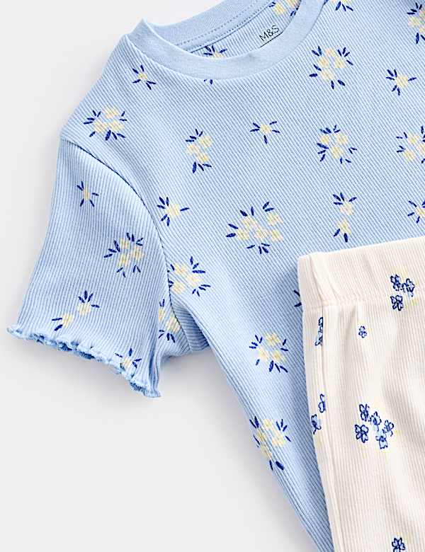 2 Pack Floral Ribbed Pyjamas (1-16 Yrs)