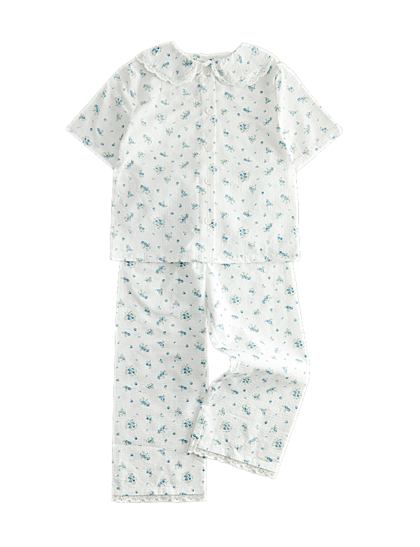 Pure Cotton Ditsy Floral Seersucker Pyjamas (1-8 Yrs)