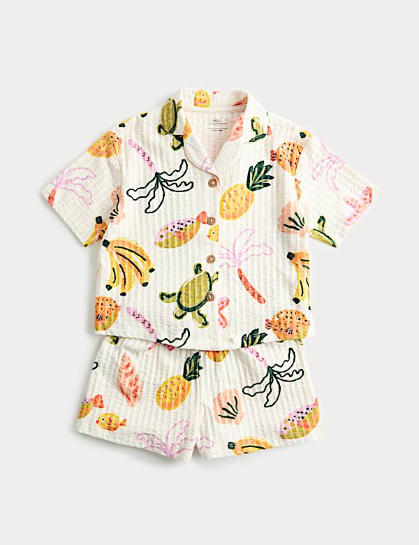 Seersucker Patterned Revere Pyjama (1-8 Yrs)
