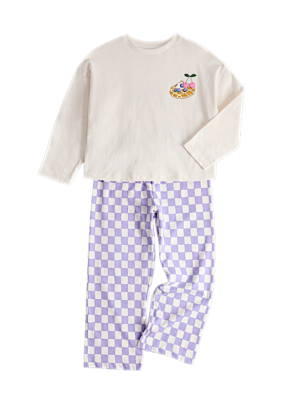 Pure Cotton Waffle Graphic Pyjamas (1-8 Yrs)