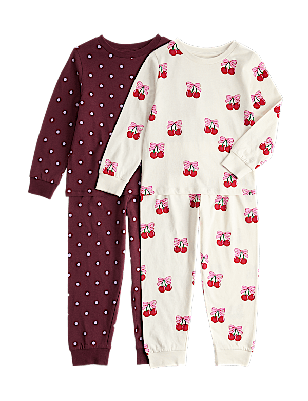 2 Pack Pure Cotton Cherry Pyjama Sets (0-8 Yrs)