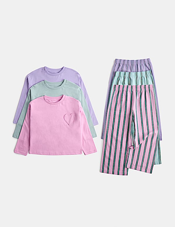 3 Pack Striped Heart Pocket Pyjama Sets (1-8 Yrs)