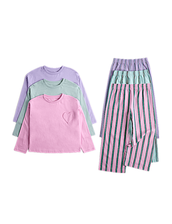 3 Pack Striped Heart Pocket Pyjama Sets (1-8 Yrs)