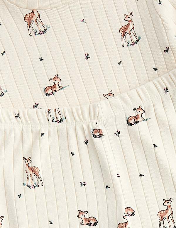 Deer Print Ribbed Long Sleeve Pyjama Set (12 Mths-8 Yrs)