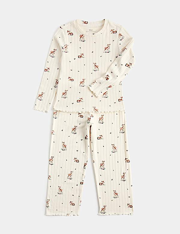 Deer Print Ribbed Long Sleeve Pyjama Set (12 Mths-8 Yrs)