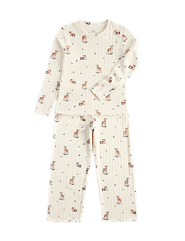 Deer Print Ribbed Long Sleeve Pyjama Set (12 Mths-8 Yrs)